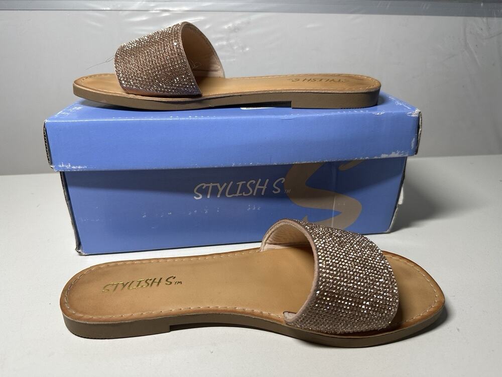 STYLISH S Women's SAVVY - Flat Slide Sandals Open Toe Strap Casual Sz 7.5